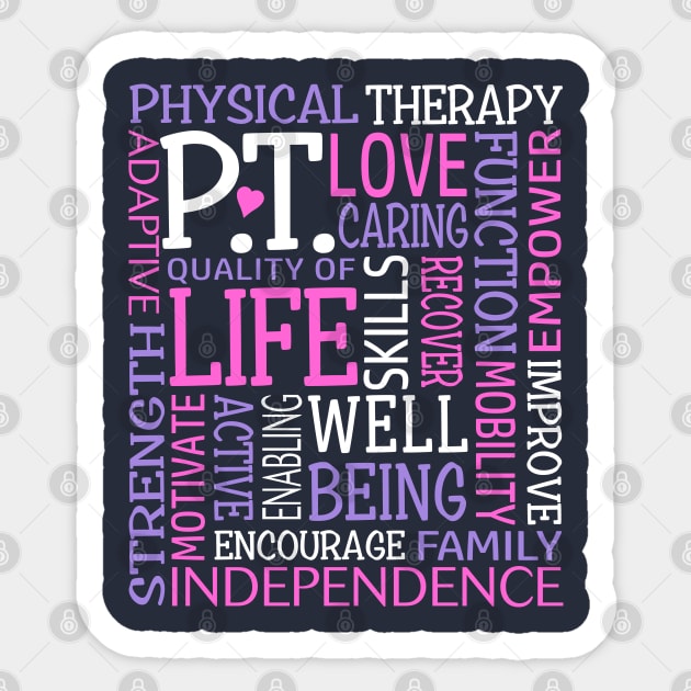 PT Physical Therapy Word Art Physical Therapist Pink Purple Sticker by TeeCreations